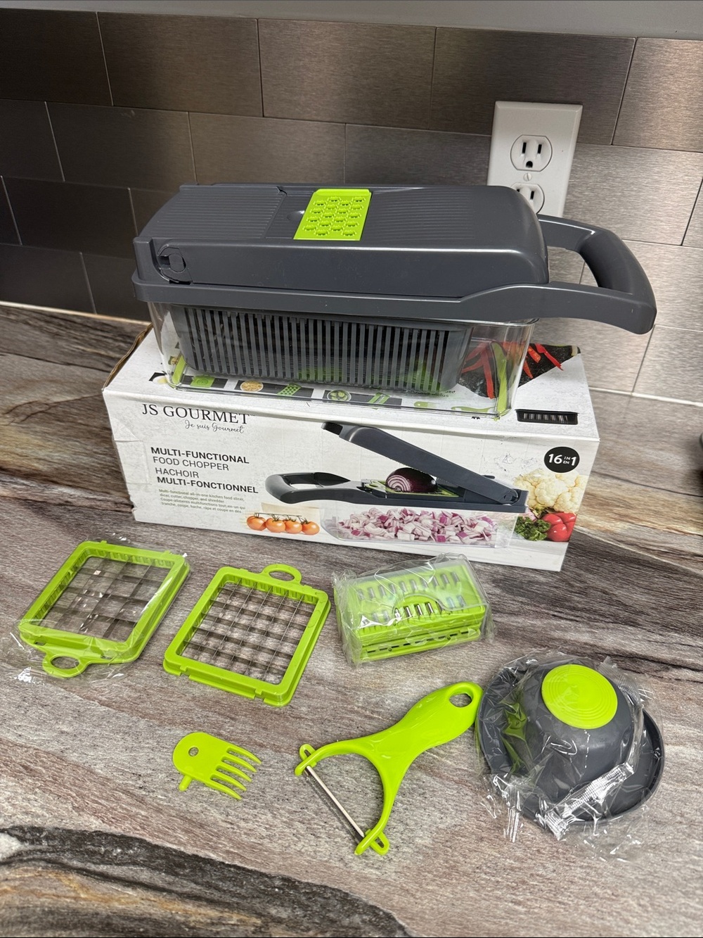 New JS Gourmet Multi-Functional Food Chopper - Gray & Green